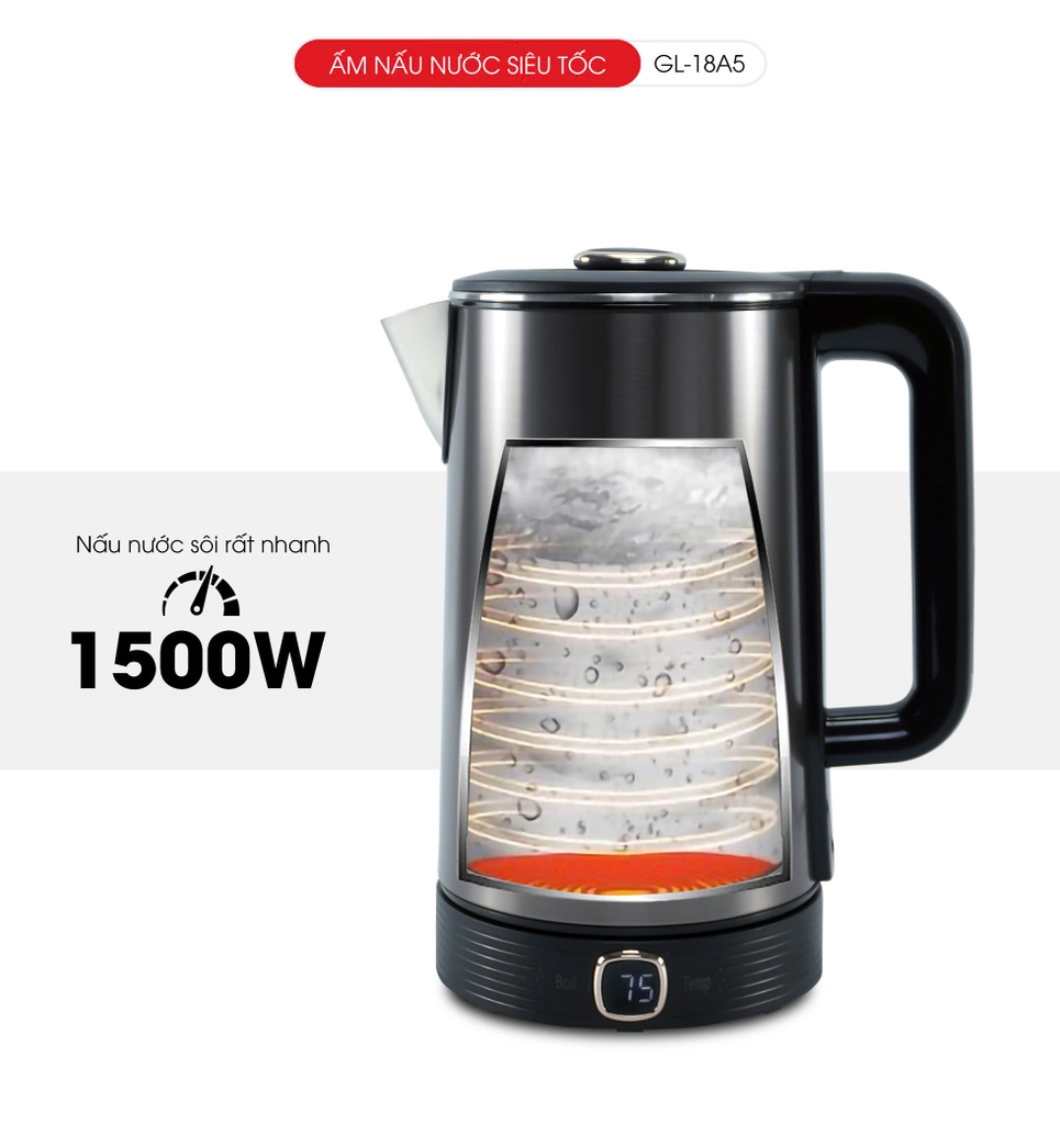 Ấm siêu tốc inox 304 Gali GL-18A5 1.8 lít