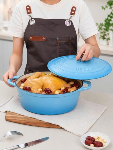 Nồi gang oval Oceno, size 28cm, màu xanh light blue OCP-1389