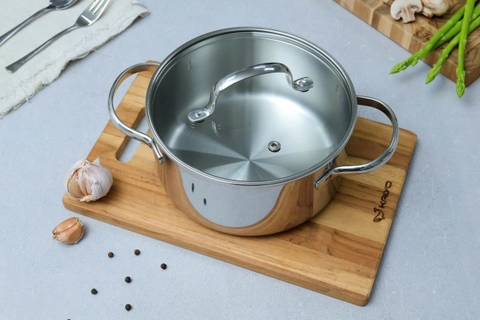 Nồi Inox thân đáy liền Try-Ply Kaiyo, vung kính, size 20cm (Classic Pro) KIC-6841