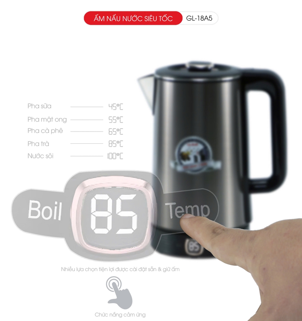 Ấm siêu tốc inox 304 Gali GL-18A5 1.8 lít