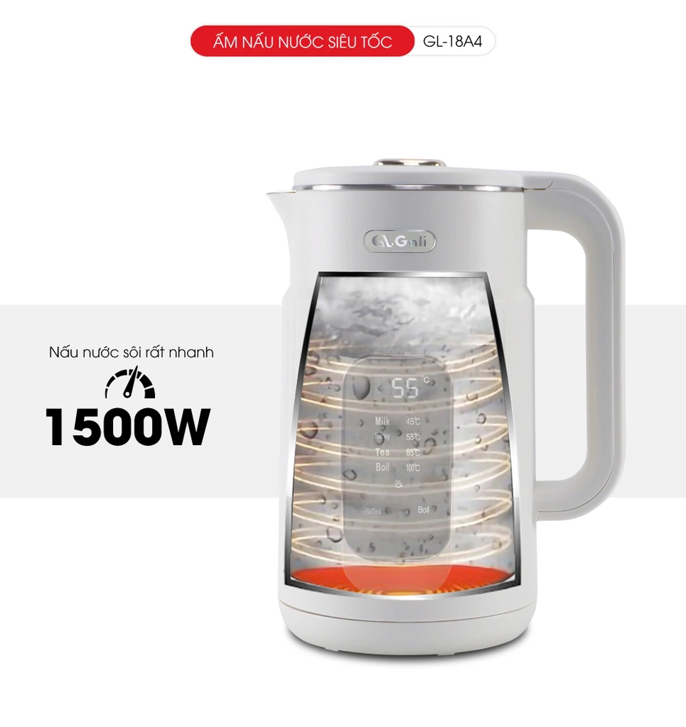 Ấm siêu tốc inox 304 Gali GL-18A4 1.8 lít