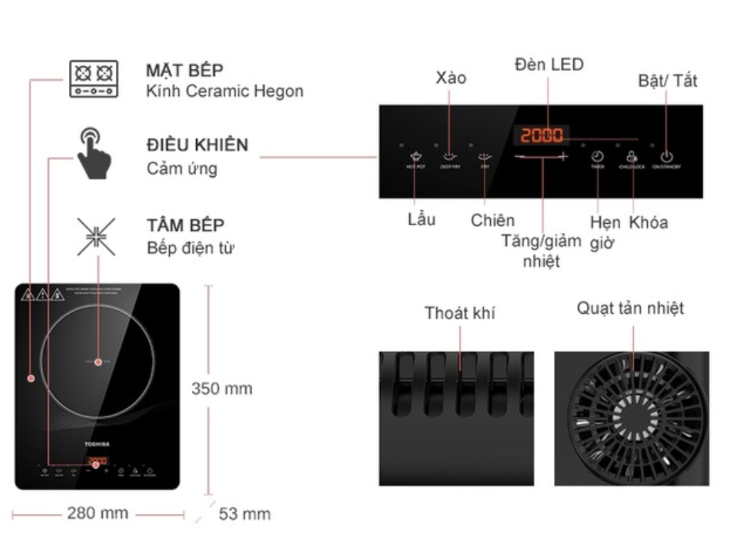 Bếp Từ Đơn Toshiba IC-20R1SV 2000W – Hàng Chính Hãng Giá Tốt
