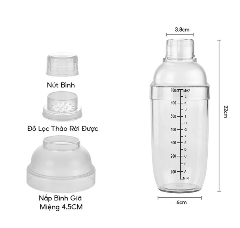 Shaker 4 Mảnh 1000ml