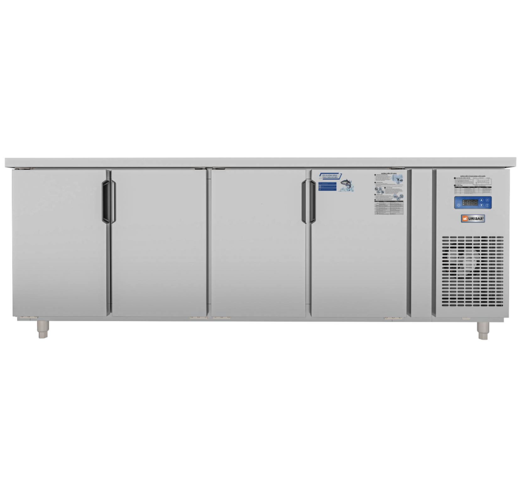 Tủ bàn mát quạt gió Unibar 4 cánh mở inox UB-4MI2275 2250x750x850mm