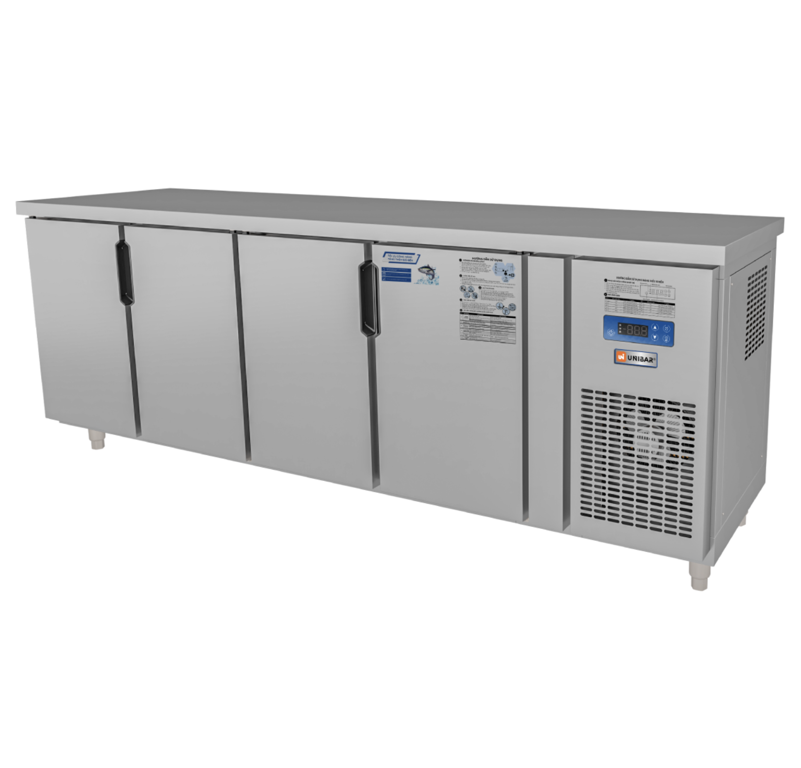 Tủ bàn mát quạt gió Unibar 4 cánh mở inox UB-4MI2275 2250x750x850mm