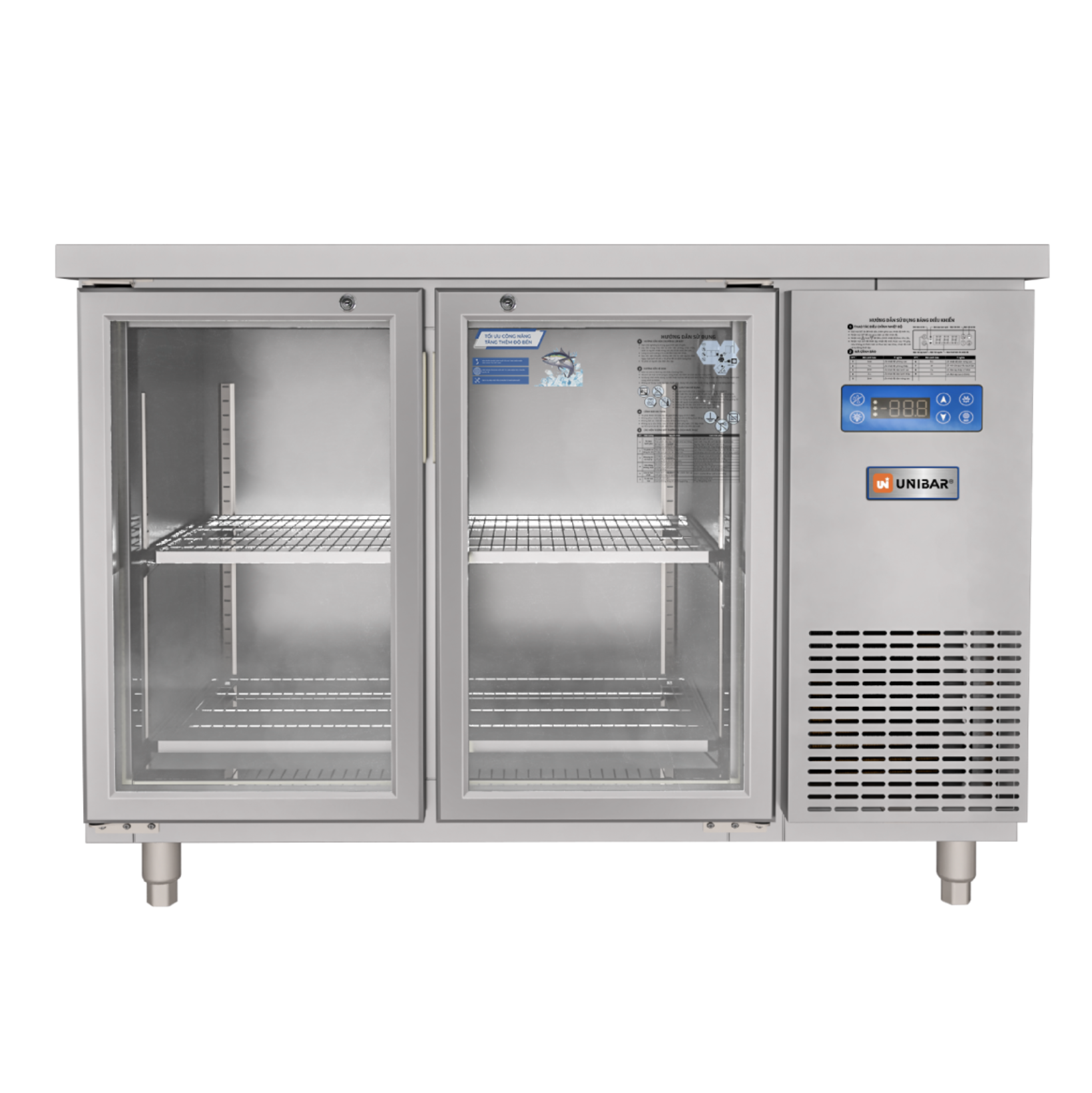 Tủ bàn mát quạt gió Unibar 2 cánh mở kính UB-2MK1575 1500x750x850mm