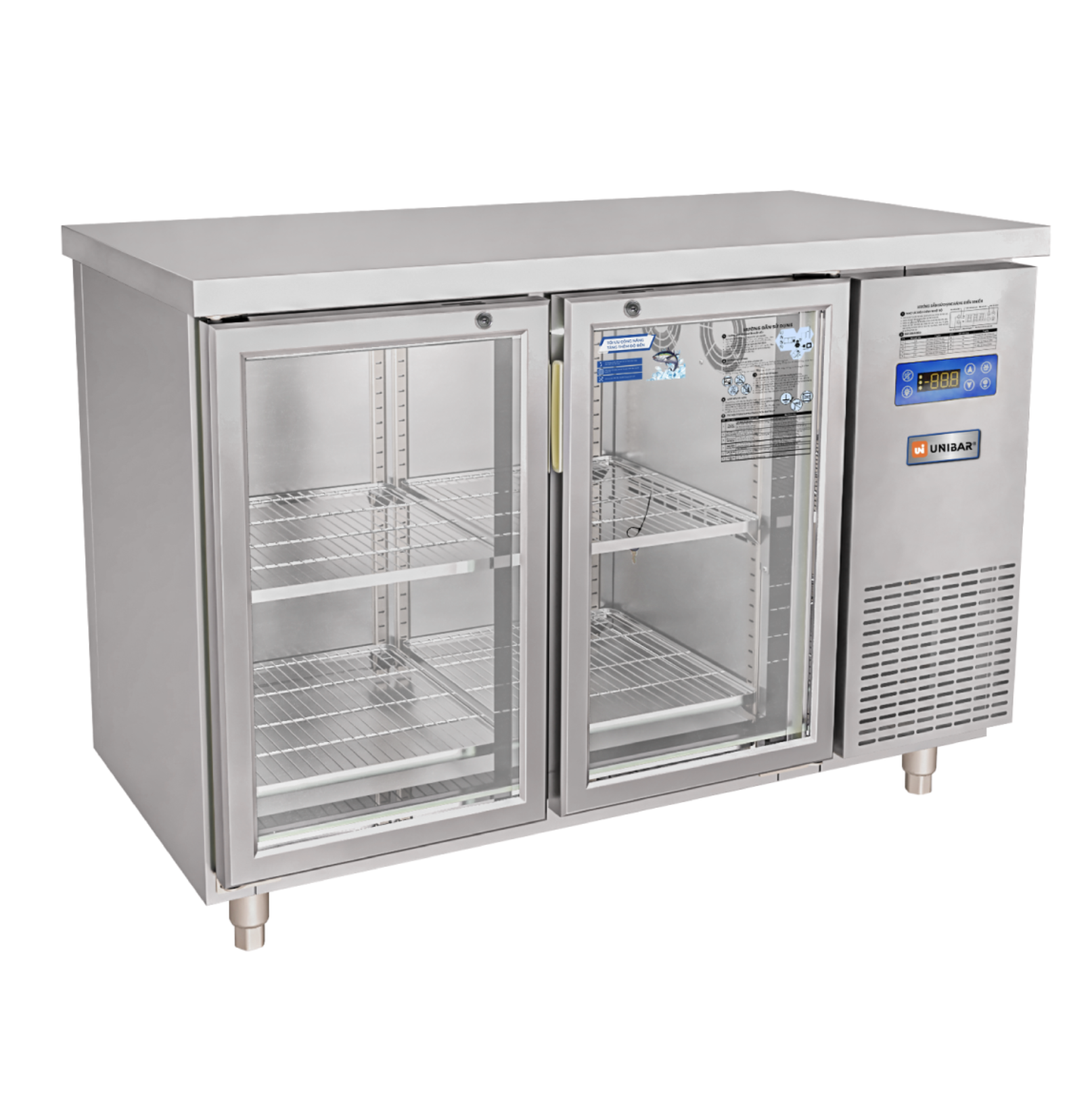 Tủ bàn mát quạt gió Unibar 2 cánh mở kính UB-2MK1575 1500x750x850mm