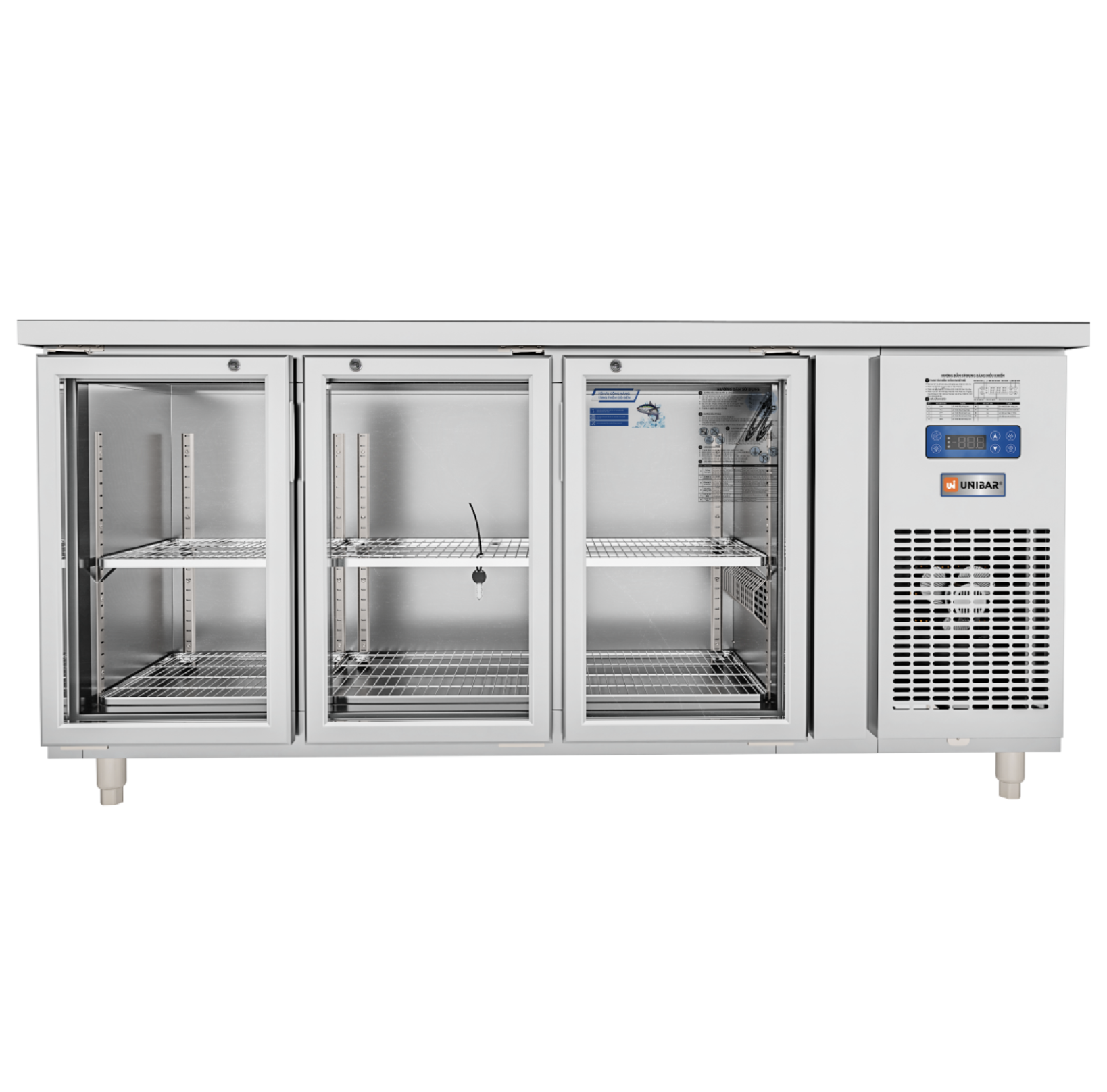 Tủ bàn mát quạt gió Unibar 3 cánh mở kính UB-3MK1875 1800x750x850mm