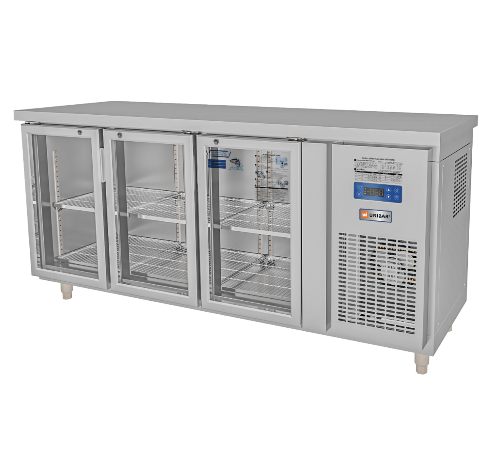 Tủ bàn mát quạt gió Unibar 3 cánh mở kính UB-3MK1875 1800x750x850mm