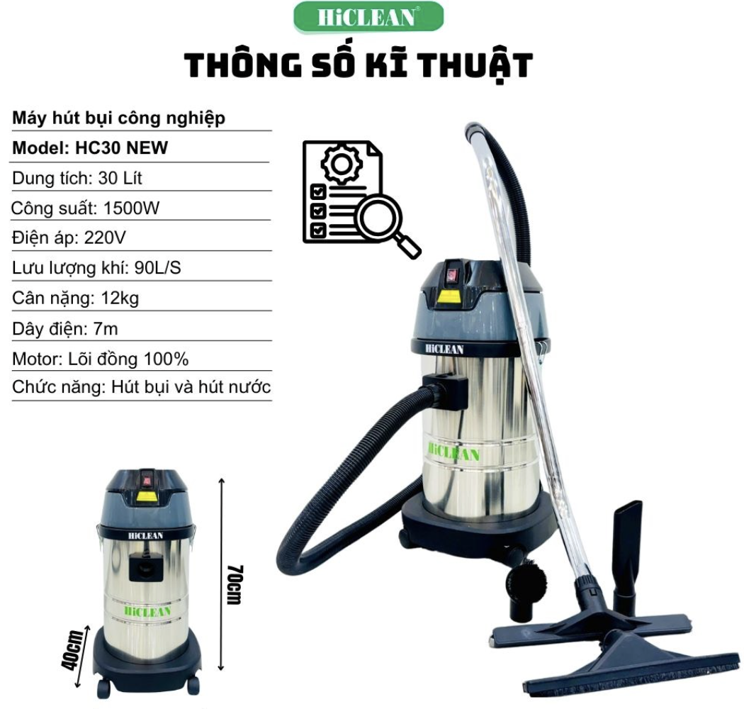 Máy hút bụi công nghiệp HiClean HC30 NEW