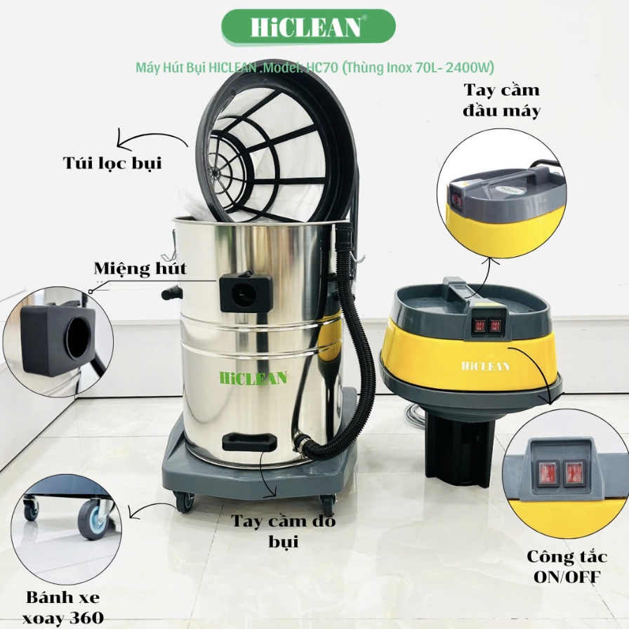 Máy hút bụi công nghiệp HiClean HC70