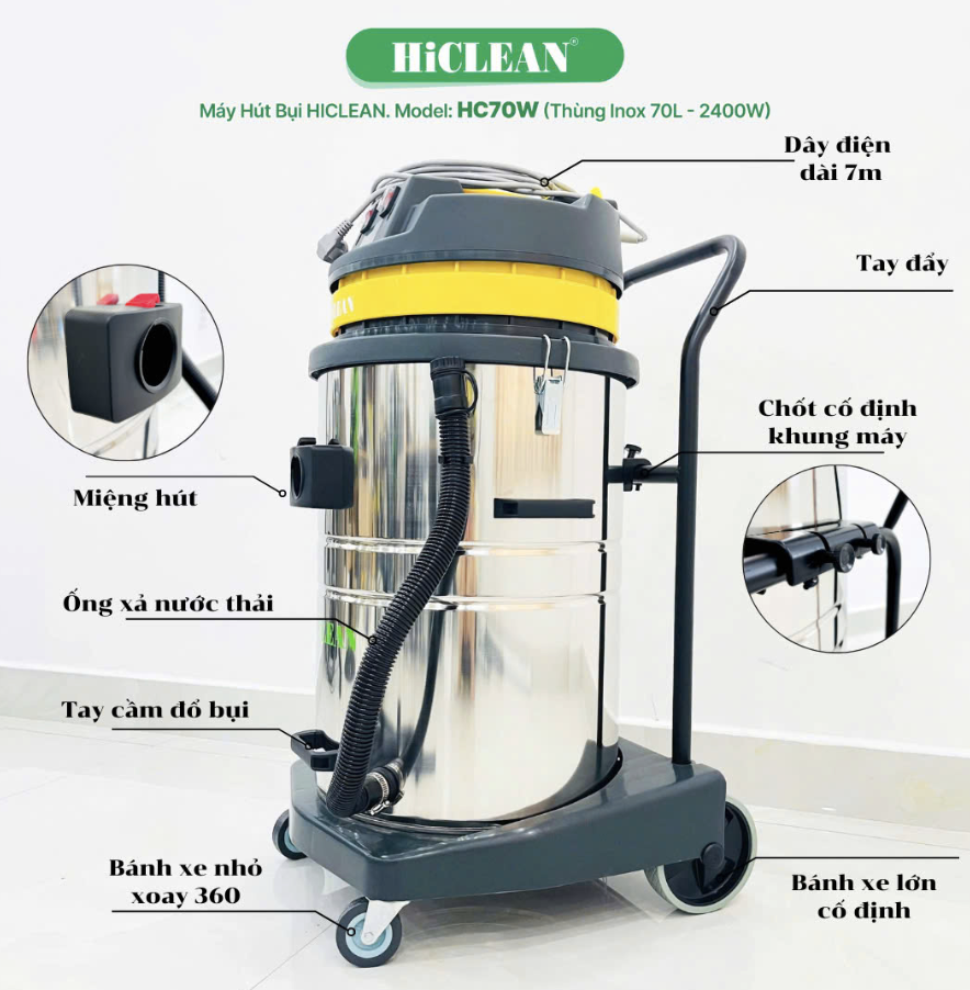 Máy hút bụi công nghiệp HiClean HC70W