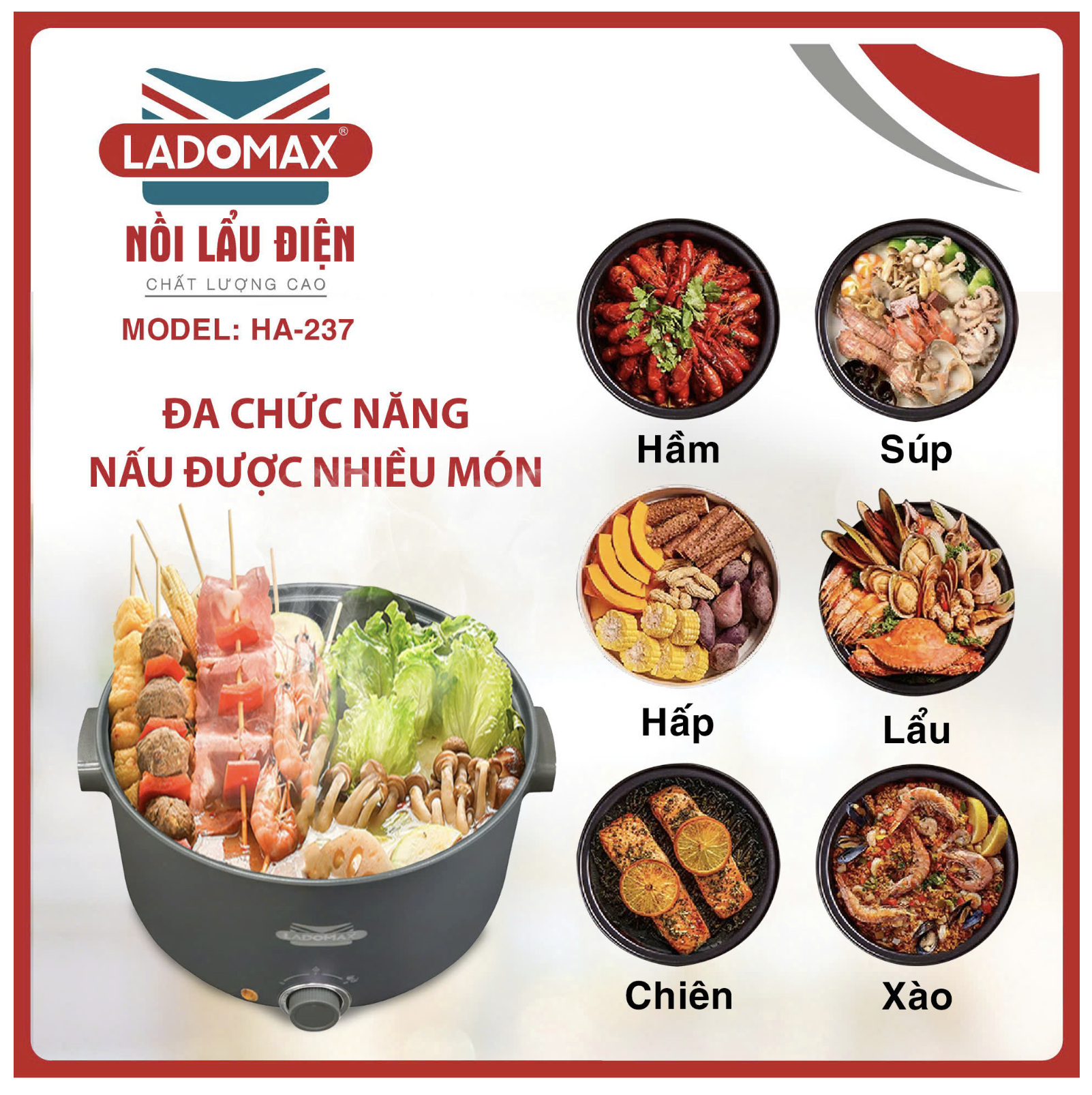 Nồi lẩu điện lòng liền Ladomax HA-237