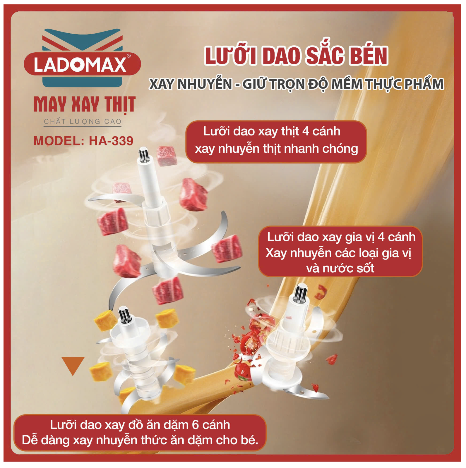 Máy xay thịt đa năng Ladomax HA-339