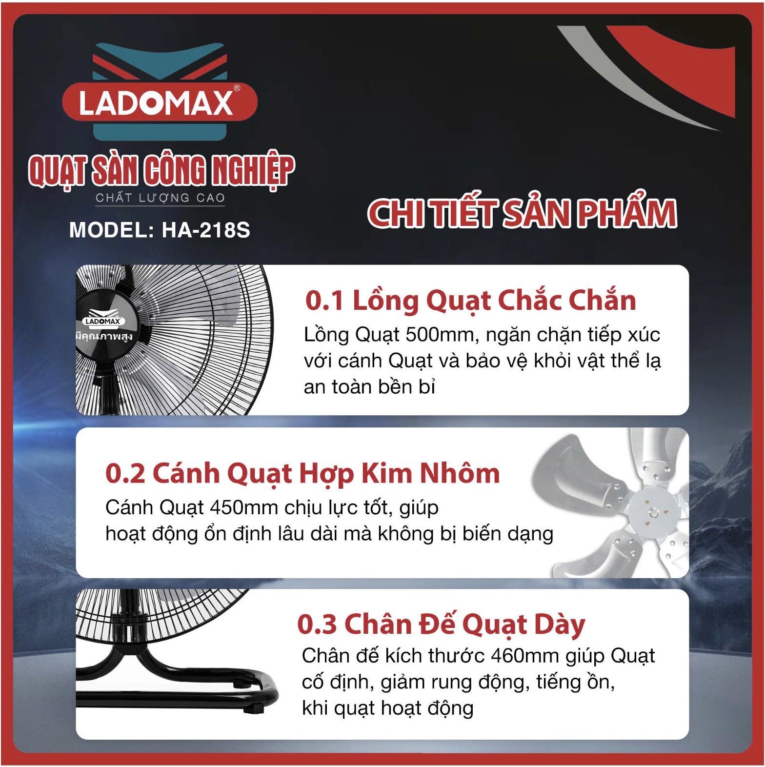 Quạt sàn công nghiệp Ladomax HA-218S