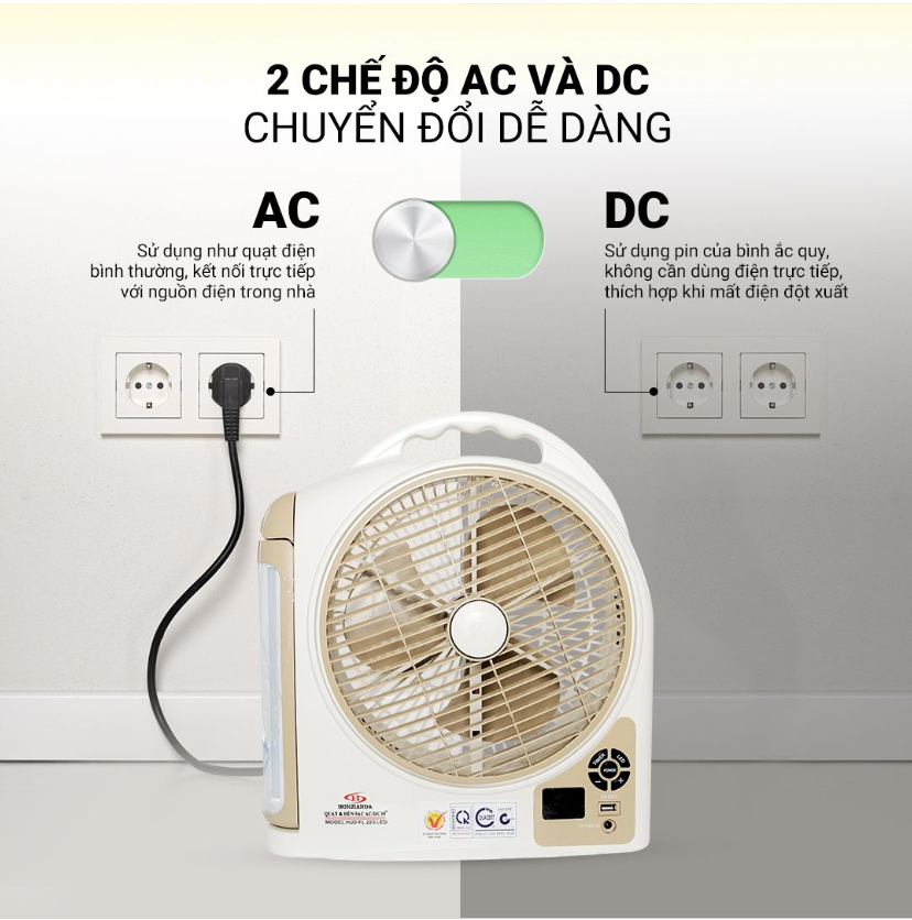 Quạt sạc Honjianda HJD-FL223 LED 1B