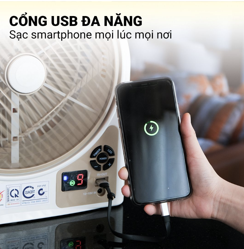 Quạt sạc Honjianda HJD-FL223 LED 1B