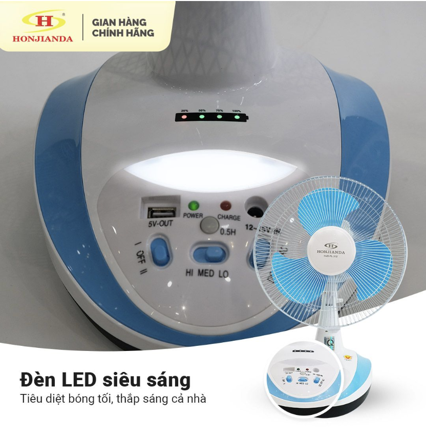 Quạt sạc Honjianda HJD-FL312 LED 1B