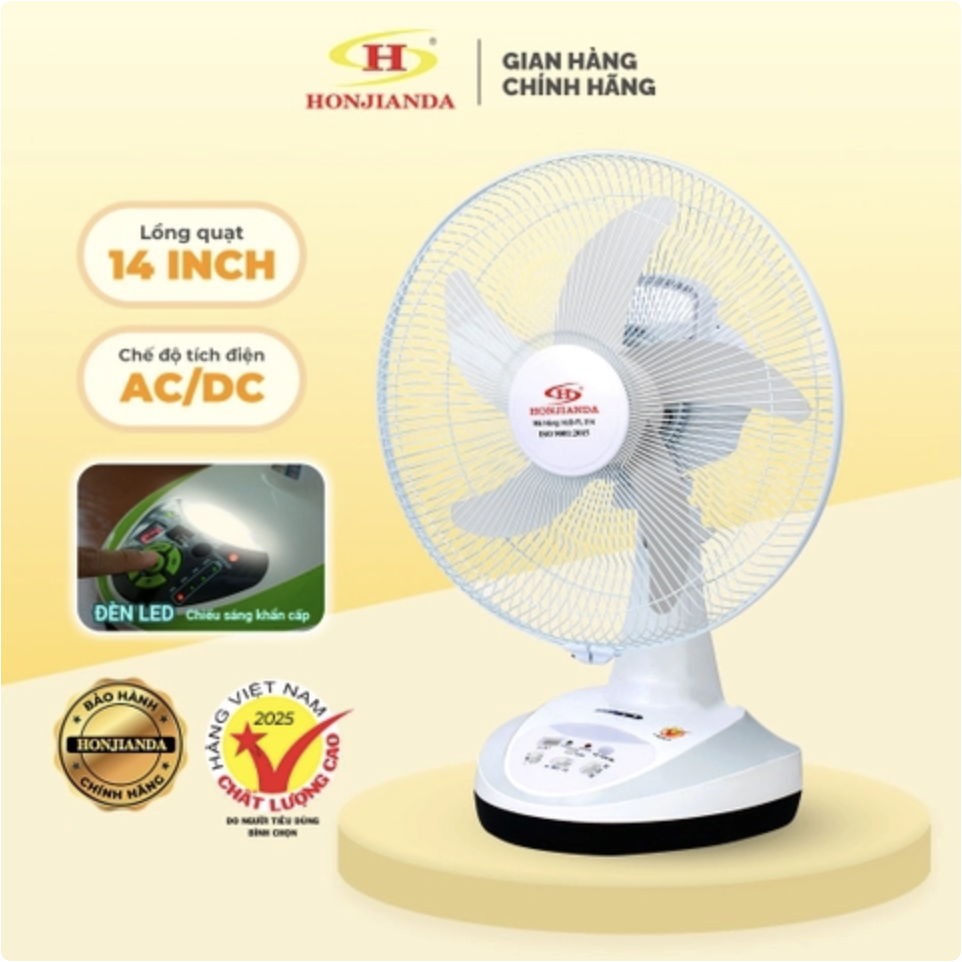Quạt sạc Honjianda HJD-FL314 LED 1B