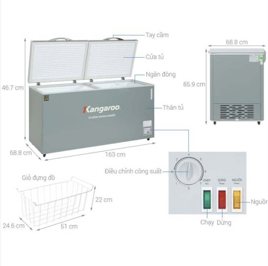 Tủ đông kháng khuẩn Kangaroo 500 lít KGFZ560NG1