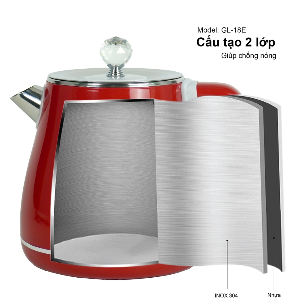Ấm siêu tốc 2 lớp Gali GL-18E 1.8 lít