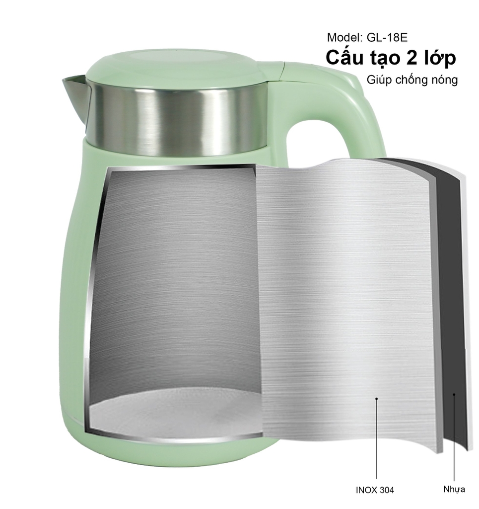 Ấm siêu tốc 2 lớp inox 304 Gali GL-18F 1.8 lít
