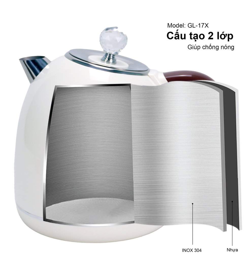Ấm siêu tốc 2 lớp Gali GL-17X dung tích 1.7 lít