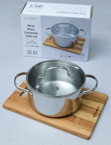 Nồi Inox thân đáy liền Try-Ply Kaiyo, vung kính, size 18cm (Classic Pro) KIC-6834