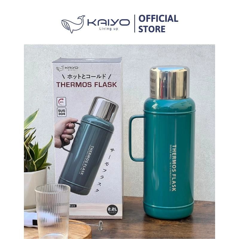 Phích giữ nhiệt 2 lớp inox Kaiyo màu xanh đậm, dung tích 2,2L KSV-3406