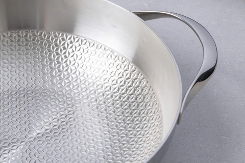 Chảo đúc inox 3 lớp đáy liền dập nổi Kaiyo, sâu lòng, 2 tay cầm, vung kính, size 28cm KIW-6766