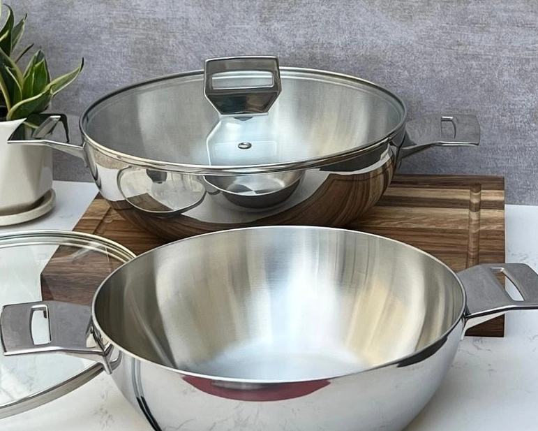 Chảo inox 3 lớp đáy liền sâu lòng Tri-Ply Kaiyo 2 tay cầm, size 26cm KDW-3628