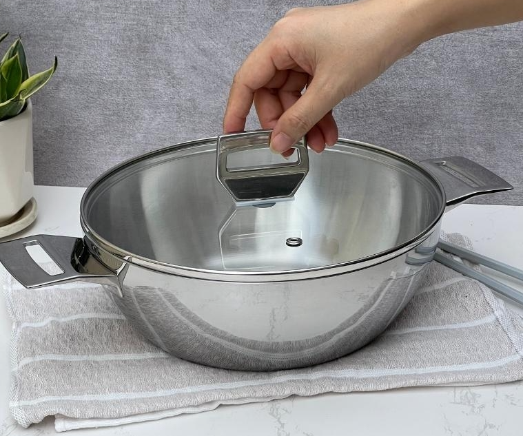 Chảo inox 3 lớp đáy liền sâu lòng Tri-Ply Kaiyo 2 tay cầm, size 26cm KDW-3628