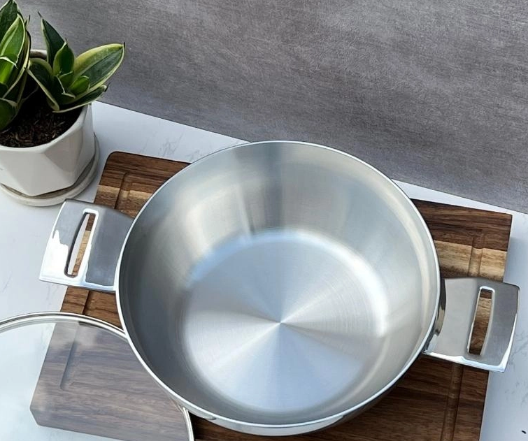 Chảo inox 3 lớp đáy liền sâu lòng Tri-Ply Kaiyo 2 tay cầm, size 26cm KDW-3628