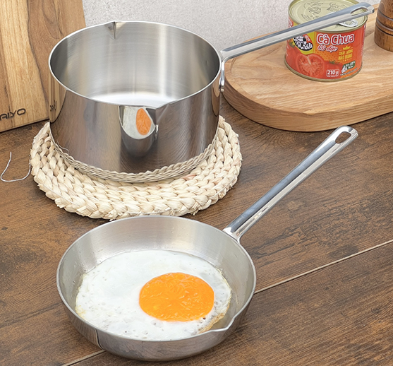 Chảo đúc inox 3 lớp đáy liền Tri-Ply Kaiyo, mini size 12cm KIW-3727