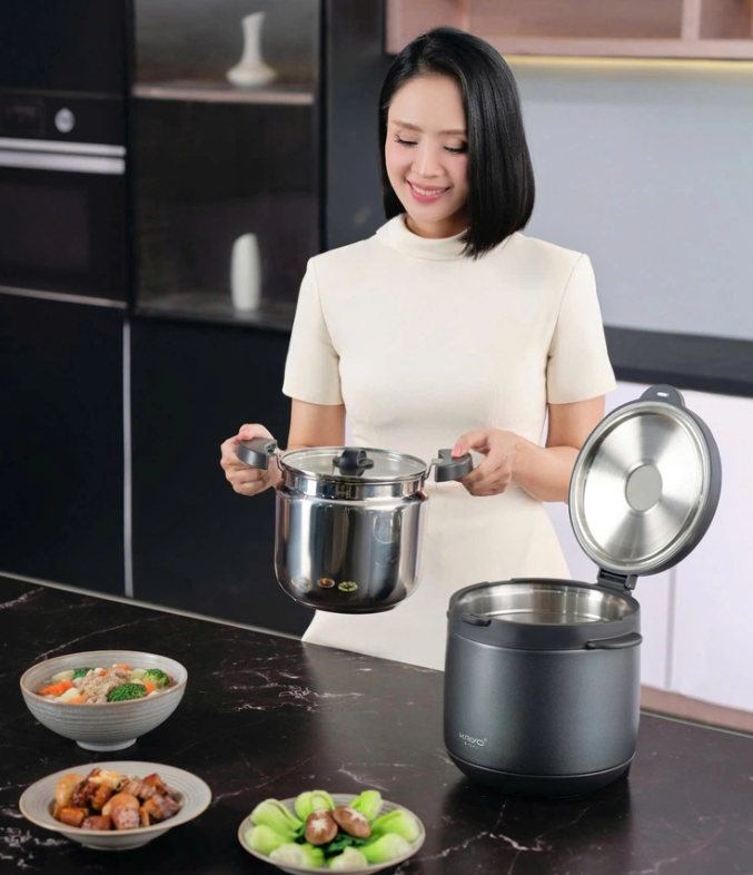 Nồi ủ chân không 2 tay cầm Kitchen Mate Kaiyo, dung tích 4,5L, màu ghi KTC-6902