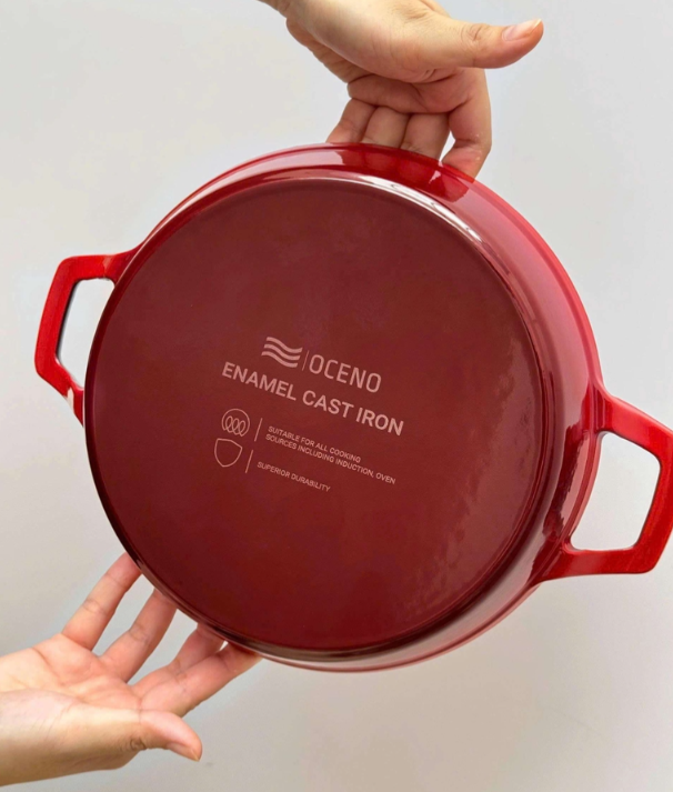 Chảo gang 2 tay cầm Oceno 24cm, màu đỏ OFR-1341