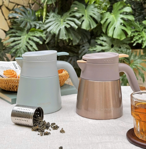 Bình giữ nhiệt 2 lớp có lõi lọc trà inox Kaiyo màu vàng, dung tích 500ml KSV-6643
