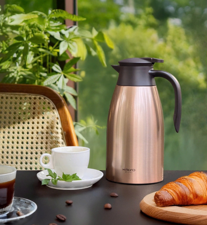 Phích giữ nhiệt 2 lớp inox Kaiyo màu ngọc trai vàng, dung tích 2L KSV-6582