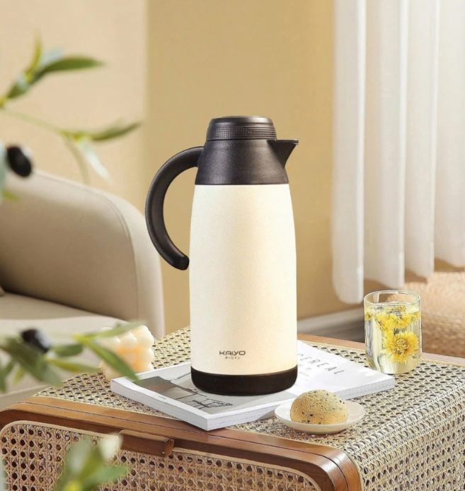 Phích pha trà giữ nhiệt 2 lớp inox có lõi lọc Kaiyo dung tích 1100ml, màu kem KSV-3963