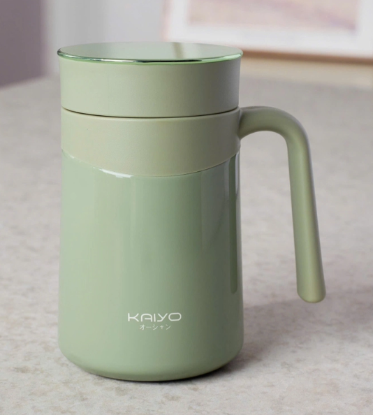 Cốc giữ nhiệt 2 lớp inox Kaiyo kèm lõi lọc trà 350ml, màu xanh mint KTM-6650