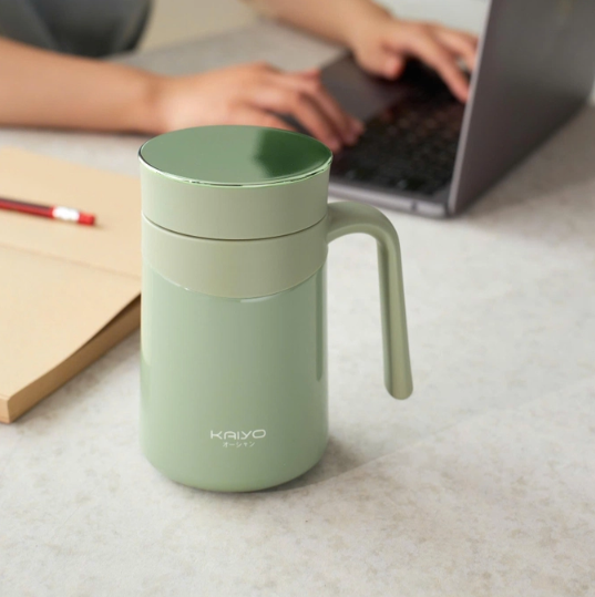 Cốc giữ nhiệt 2 lớp inox Kaiyo kèm lõi lọc trà 350ml, màu xanh mint KTM-6650