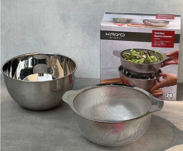 Bộ tô trộn và rổ inox Kaiyo size 20cm KIB-3062