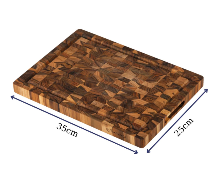 Thớt thái gỗ Teak đầu cây Kaiyo hình chữ nhật 35 x 25 x 2,5cm DC02