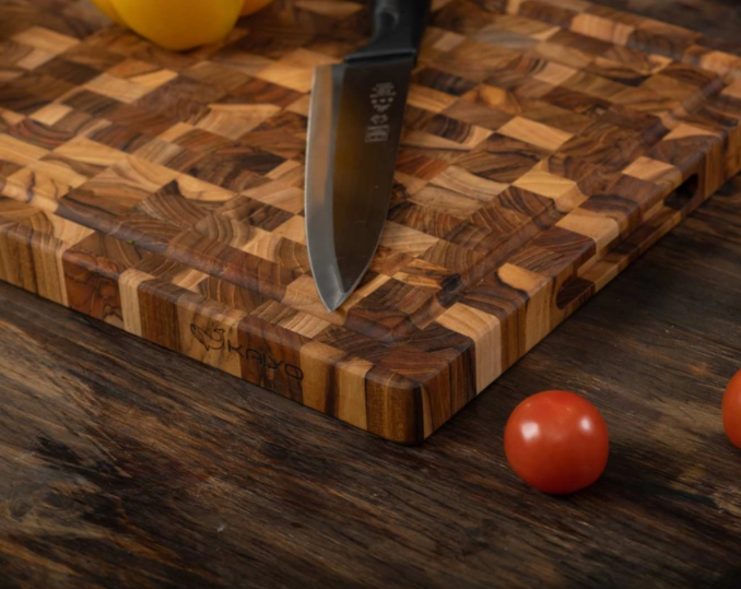 Thớt chặt gỗ Teak đầu cây Kaiyo hình chữ nhật 35 x 25 x 3,8cm DC04
