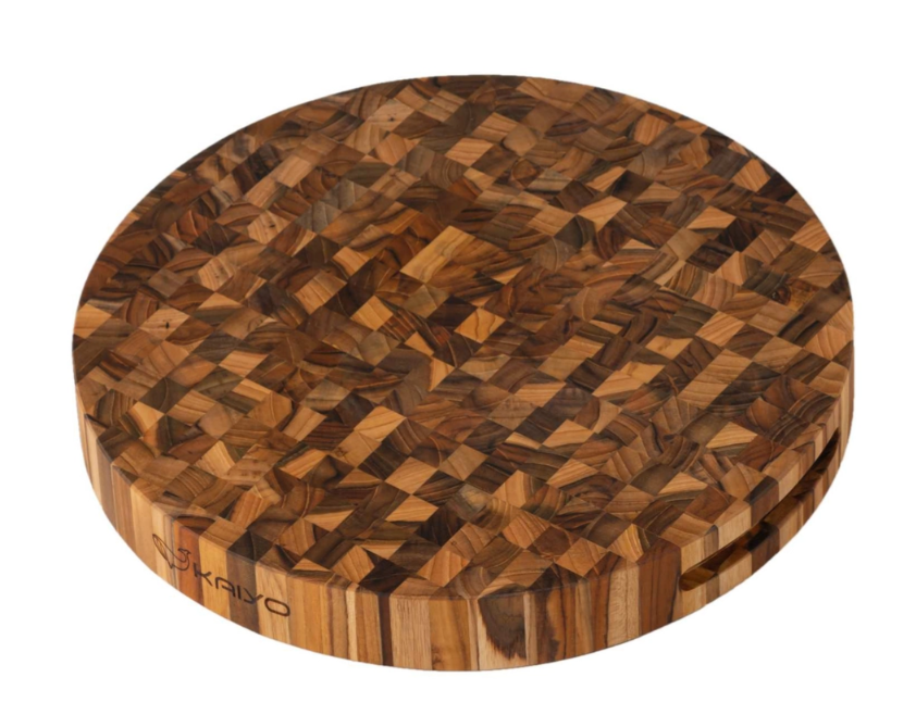 Thớt chặt gỗ Teak đầu cây Kaiyo hình tròn 30 x 3,8cm TDC04