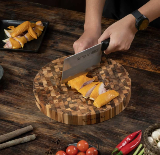 Thớt chặt gỗ Teak đầu cây Kaiyo hình tròn 30 x 3,8cm TDC04