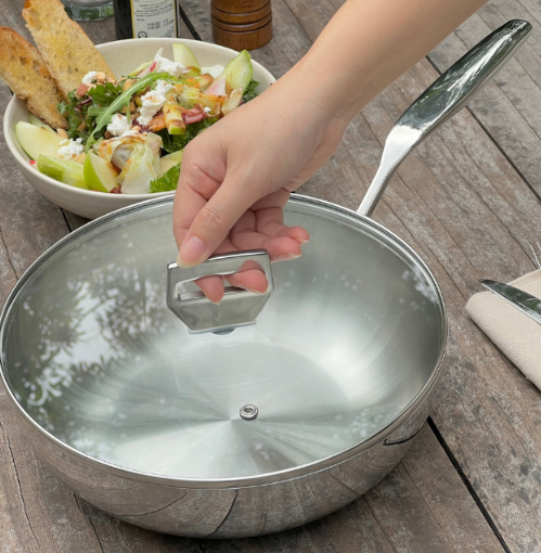 Chảo inox 316 liền khối 5-ply Premium Kaiyo - sâu lòng có vung kính 26cm KIW-3826