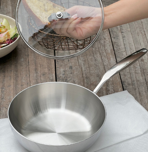 Chảo inox 316 liền khối 5-ply Premium Kaiyo - sâu lòng có vung kính 20cm KIW-3802