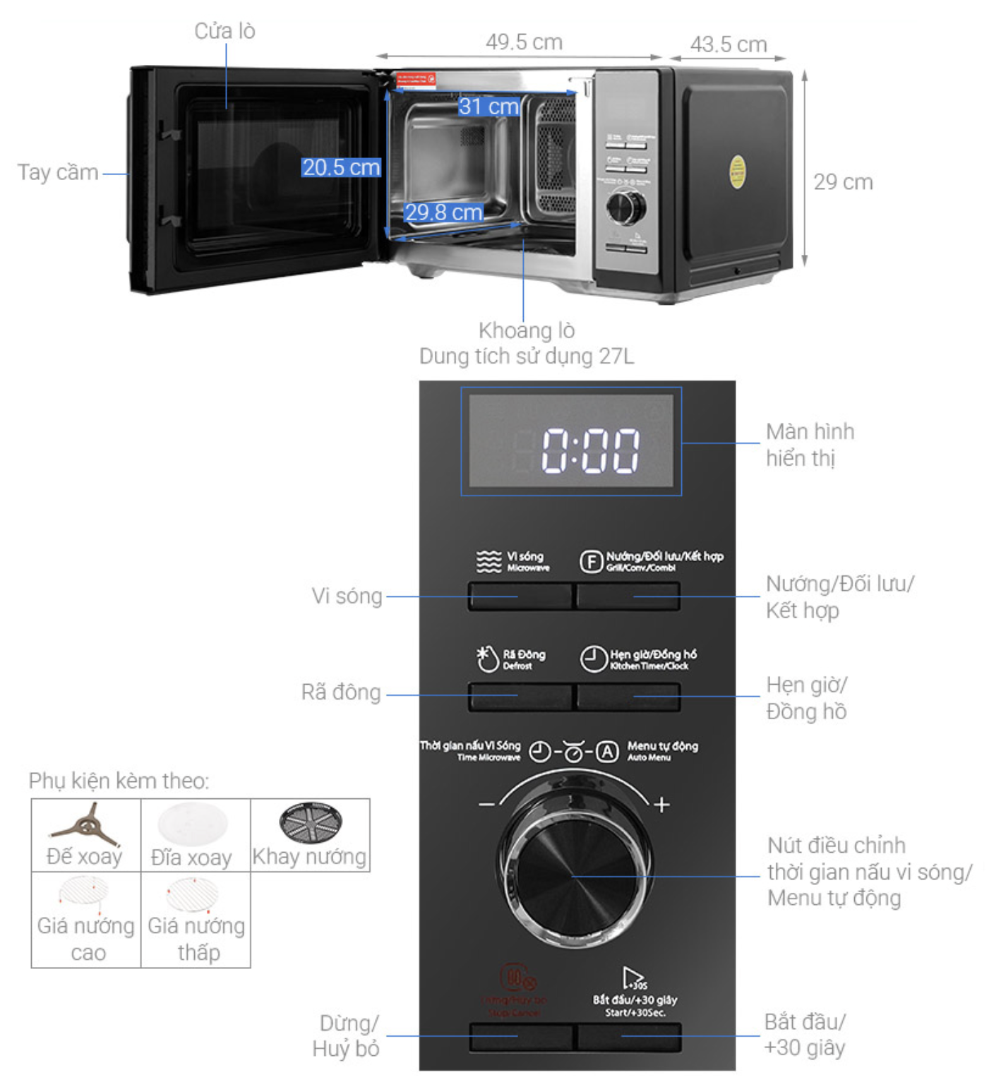 Lò Vi Sóng Điện Tử Có Nướng Đối Lưu Toshiba MW3-AC27PE(BM)