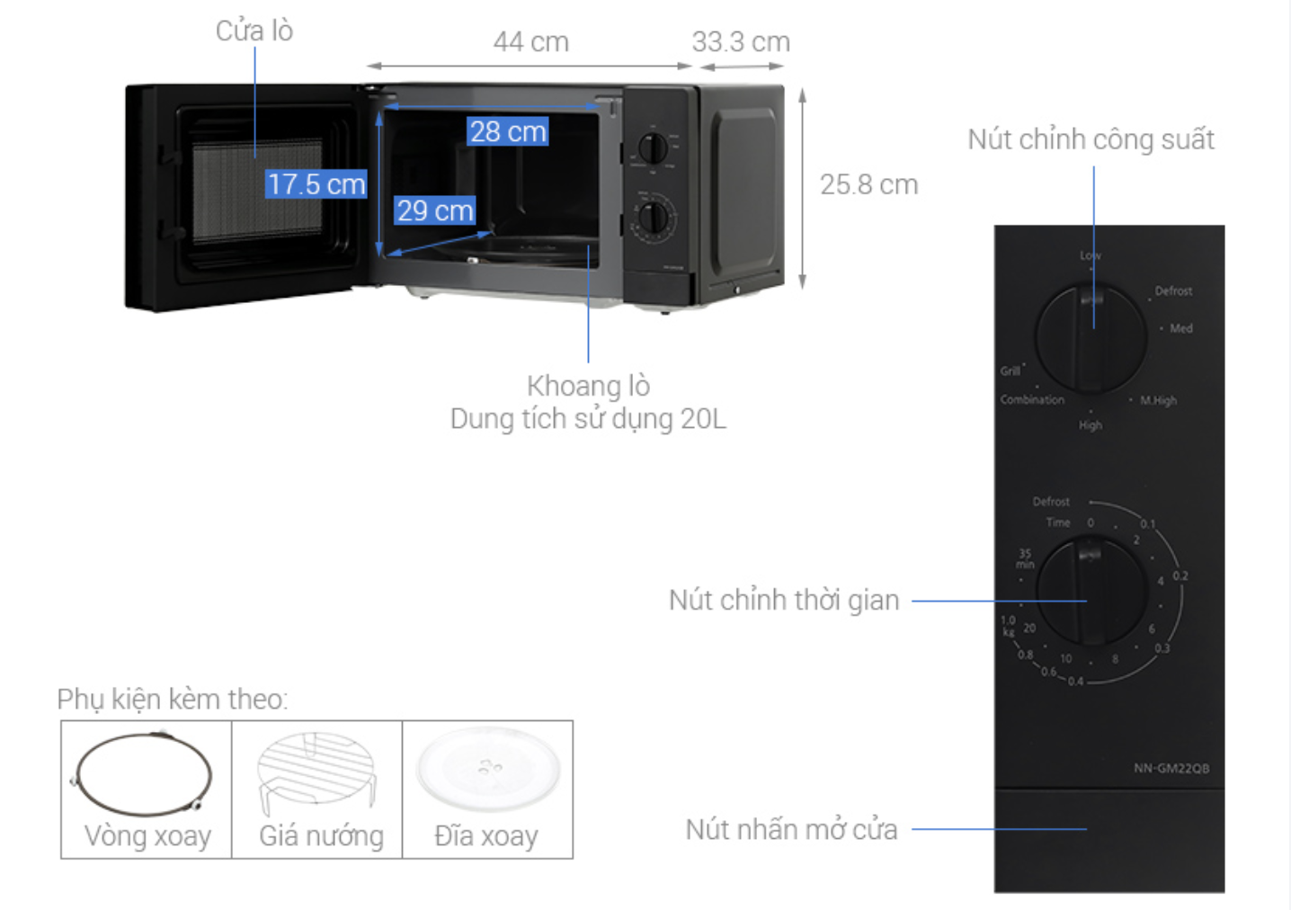 Lò Vi Sóng Có Nướng Panasonic NN-GM22QBYUE 